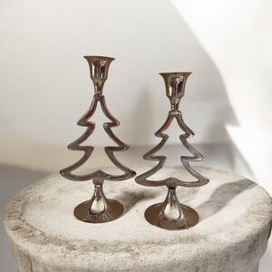 International Silver Company Set of 2 Silverplated Christmas Tree Candlesticks
